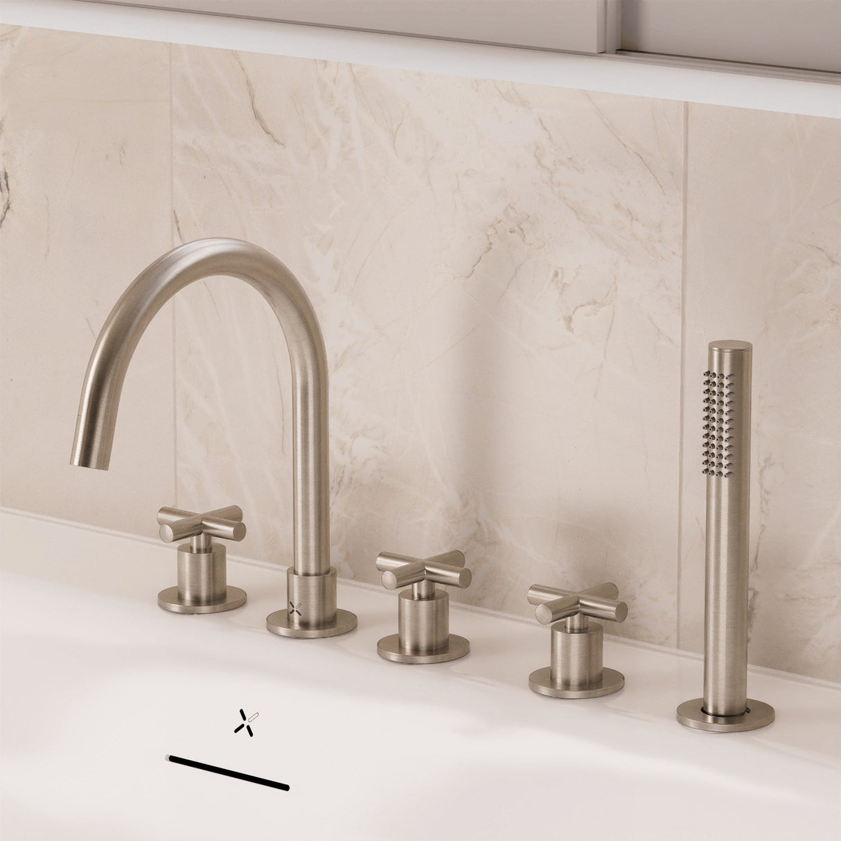 Crosswater 5 Tap Hole Bath Set Brushed Nickel Crosswater MPRO Crosshead 5 Hole Bath and Shower Mixer with Shower Set
