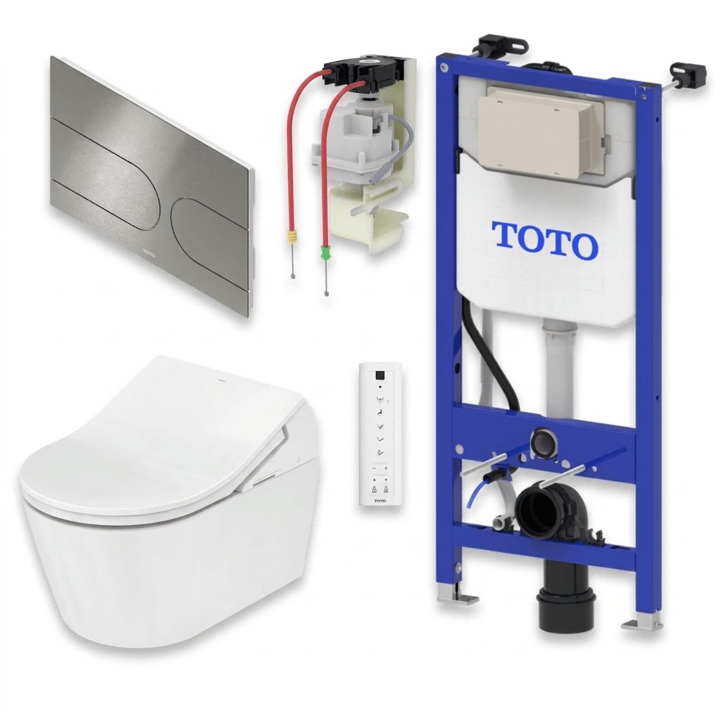 TOTO Smart Toilet Stainless Steel TOTO RX Wall Hung Rimless Washlet® Smart Toilet Complete Auto Flush Pack