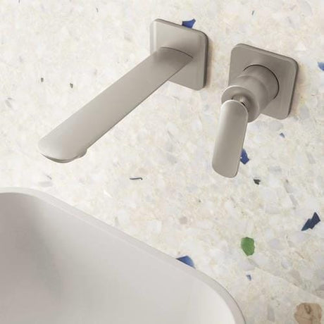 Clearwater Wall Mounted Basin Tap Brushed Metallic Clearwater Huck Wall Mounted 2 Hole Basin Mixer Tap