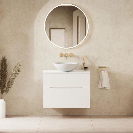 Crosswater Wall Mounted Vanity Unit 700mm / White Gloss / Carrara Marble Effect Crosswater Glide II Wall Mounted Two Drawer Vanity Unit with Worktop