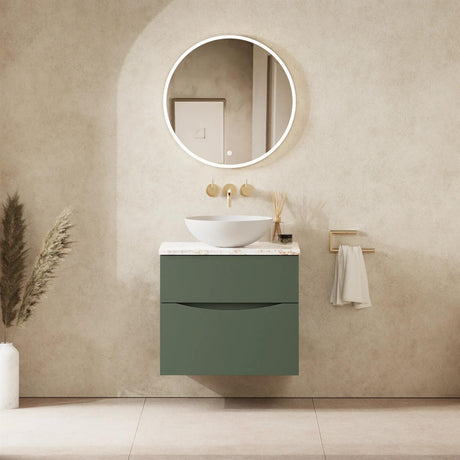 Crosswater Wall Mounted Vanity Unit 600mm / Sage Green / Gold Vein Estatuario Crosswater Glide II Wall Mounted Two Drawer Vanity Unit with Worktop