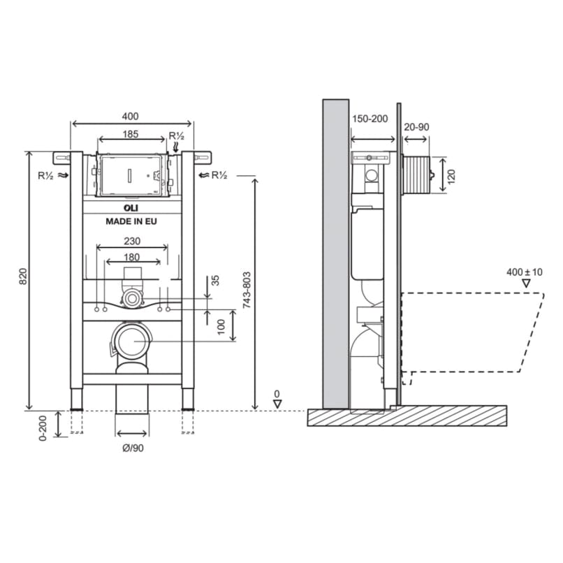 JTP Wall Hung WC Frame JTP Oli Wall Mounted 820mm Frame and Cistern