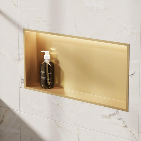 Crosswater Shower Niche Brushed Brass Crosswater Rectangular Shower Niche with LED - 610 x 305 x 80mm for Stud Walls