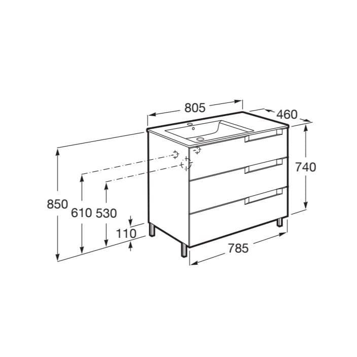 Roca Floor Standing Vanity Unit Roca Aleyda 800mm Floor Standing Three Drawer Vanity Unit with Basin