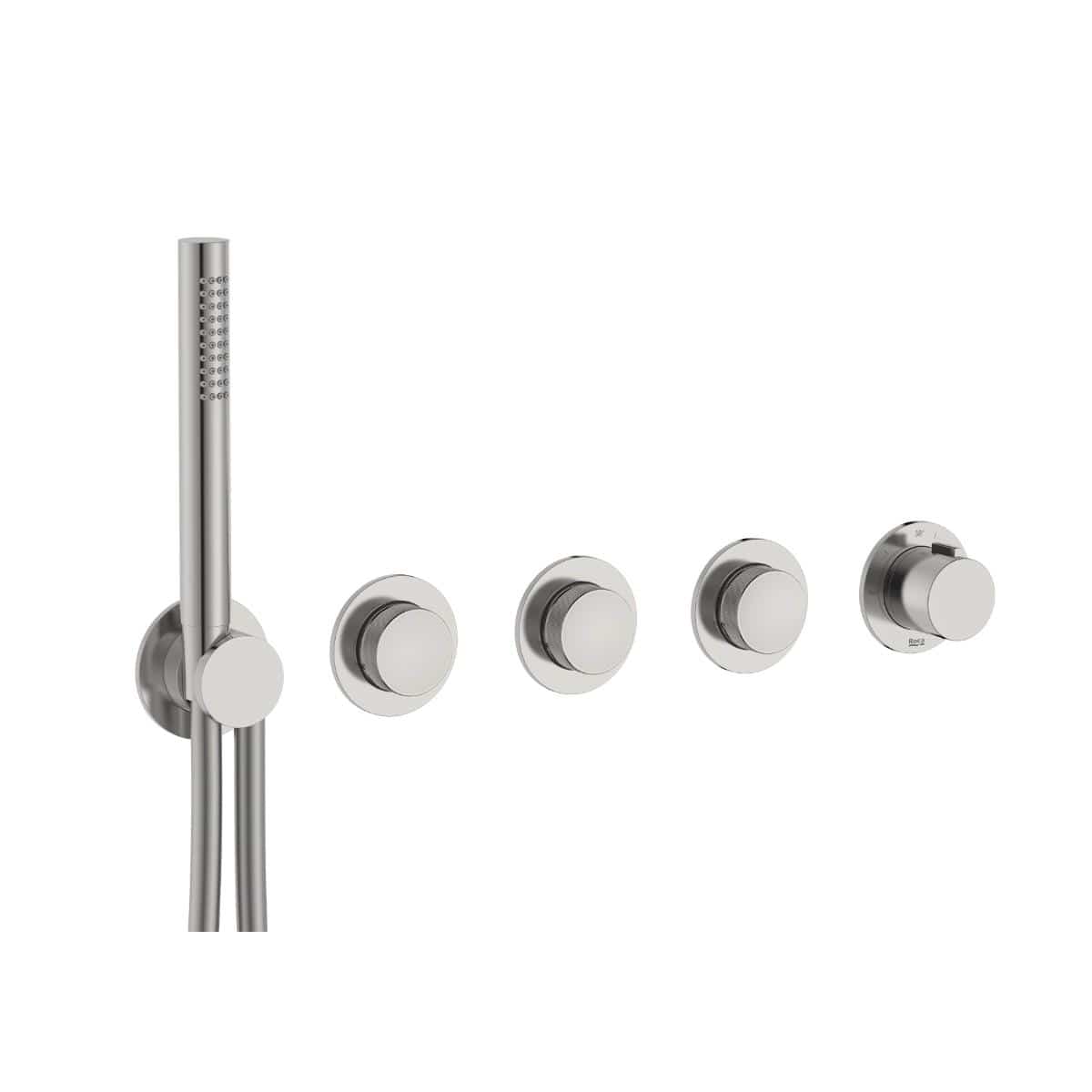 Roca Concealed Shower Set Roca T-Multi Switch Thermostatic Concealed Shower Valve with Rainshower Head, Pencil Handset  and Overflow Bath Filler