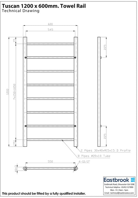 Eastbrook Ladder Rail Eastbrook Tuscan Round Heated Towel Rail in Chrome