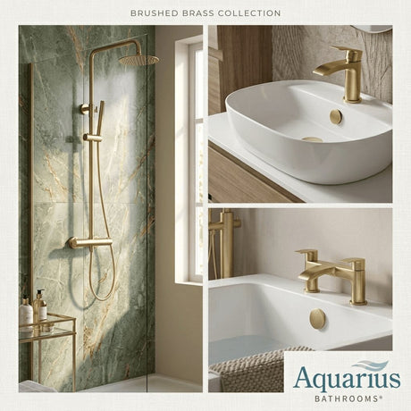 Aquarius Bathrooms Exposed Shower Set Aquarius Arc Complete Brassware Pack with Bath and Basin Tap and Exposed Shower