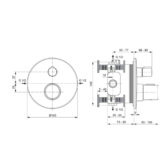 Ideal Standard Concealed Shower Valve Ideal Standard Ceratherm T100 Concealed Thermostatic Shower Valve Set with Wall Elbow and Handset in Chrome