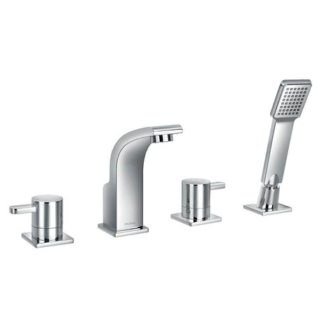 Flova 4 Tap Hole Bath Set Flova Essence 4 Hole Bath and Shower Mixer with Shower Set in Diamond Chrome
