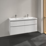 Villeroy & Boch Wall Mounted Vanity Unit Brilliant White with Chrome Handles Villeroy & Boch Subway 3.0 Wall Hung 1200mm Four Drawer Double Vanity Unit with Basin