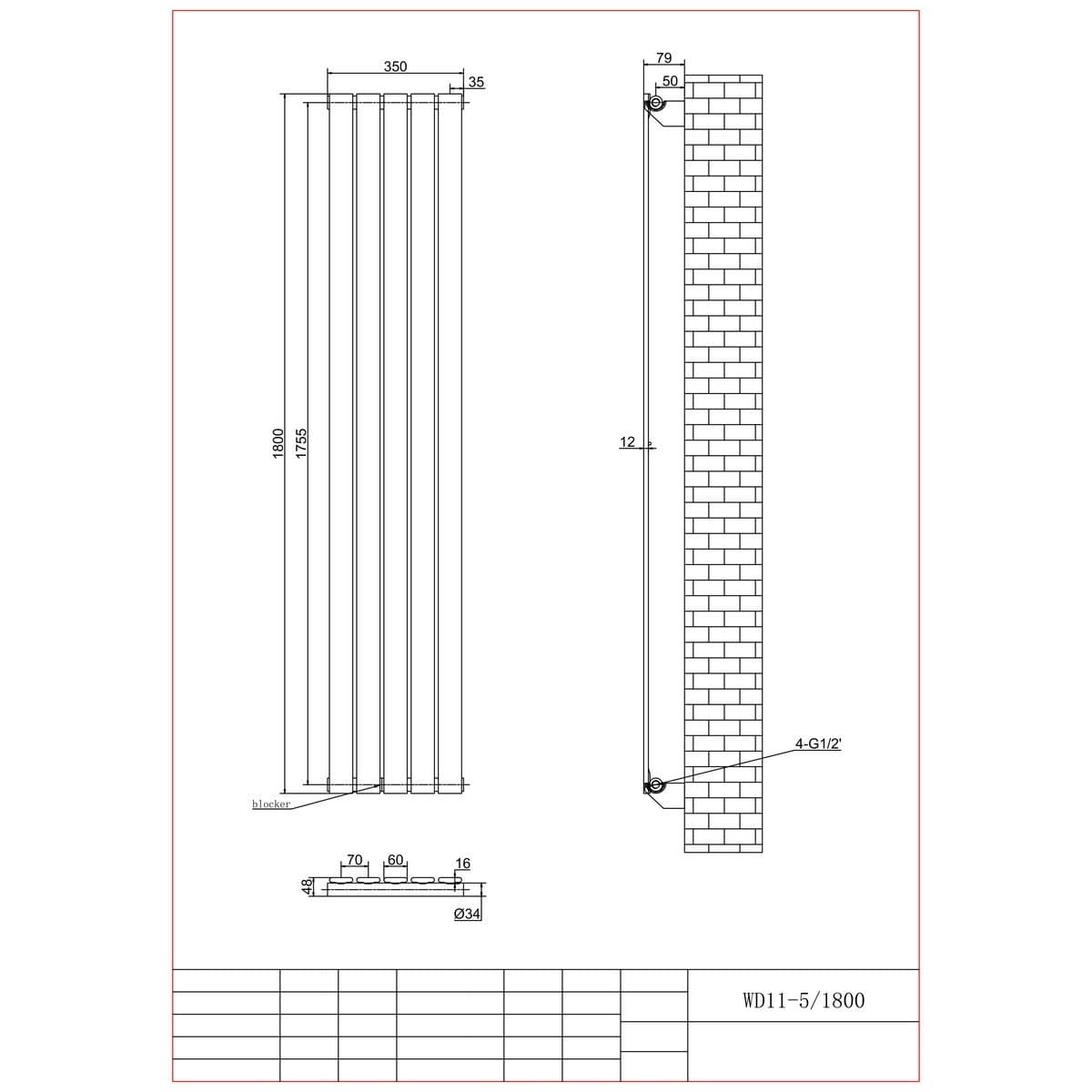 Aquarius Bathrooms Panel Radiator Aquarius Flat Single Vertical Radiator