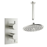 Crosswater Concealed Shower Set Brushed Nickel / Ceiling Arm / 200mm Crosswater Design 2 Handle 1 Outlet Shower Set