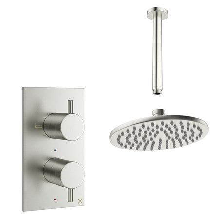 Crosswater Concealed Shower Set Brushed Nickel / Ceiling Arm / 200mm Crosswater Design 2 Handle 1 Outlet Shower Set