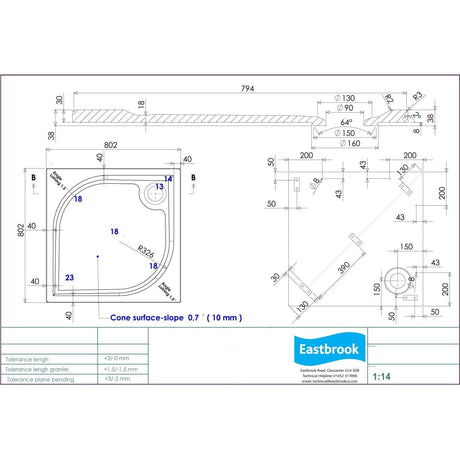 Eastbrook Square Shower Tray 800 x 800mm Eastbrook Vanguard Stone 25mm Square Shower Tray