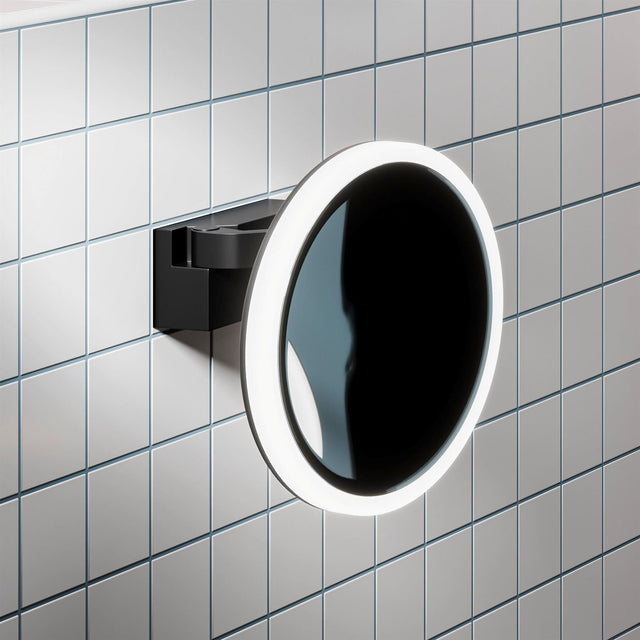 HiB Cosmetic and Shaving Mirror Black HiB Cirque Illuminated Magnifying Bathroom Mirror