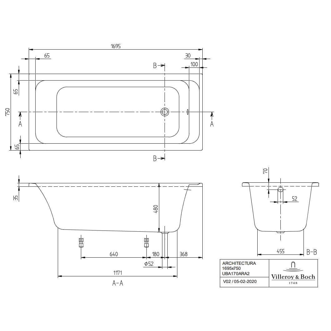 Villeroy and Boch Single Ended Bath Villeroy & Boch Architectura Rectangular Single Ended Bath in White Alpin