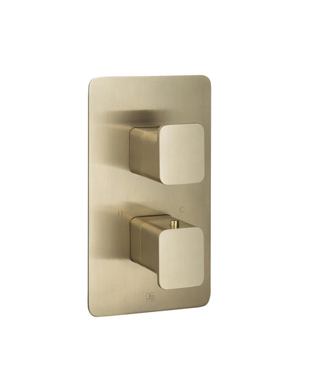 JTP Concealed Shower Valve Brushed Brass JTP HIX 2 Outlet, 2 Handle Thermostatic Concealed Shower Valve