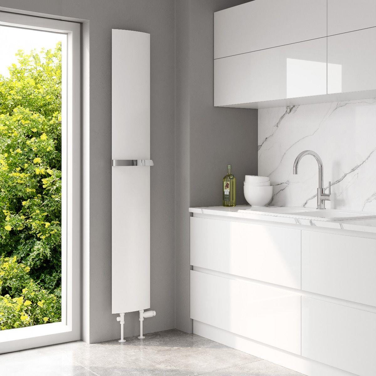 Reina Flat Panel Radiator 1800 x 280mm / White Reina Picoli Aluminium Central Heating Vertical Radiator