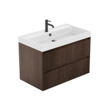 Vado Wall Mounted Vanity Unit Vado Groove Fluted Wall Mounted Two Drawer Vanity Unit with Basin