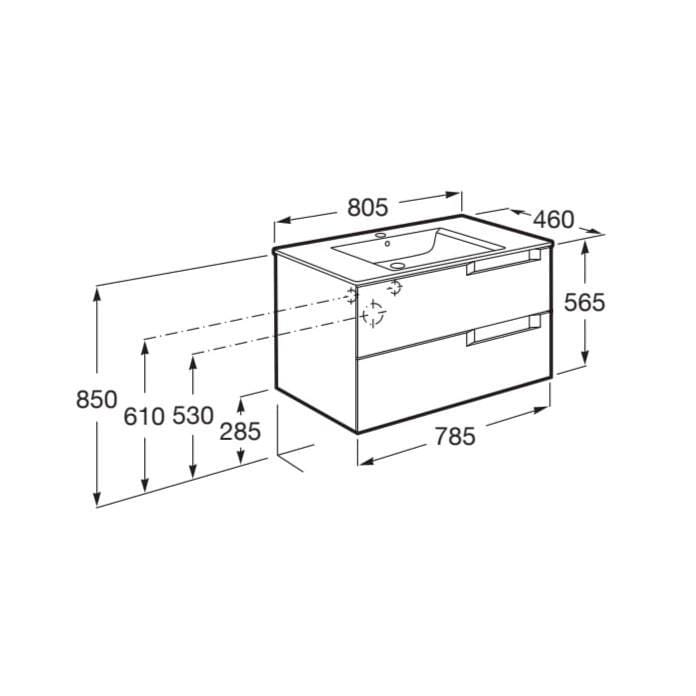 Roca Wall Mounted Vanity Unit Roca Aleyda 800mm Wall Mounted Two Drawer Vanity Unit with Basin