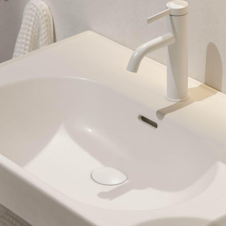 Roca Mono Basin Tap Matt White Roca Ona Medium Height Basin Mixer Tap with Click Clack Waste and Cold Start