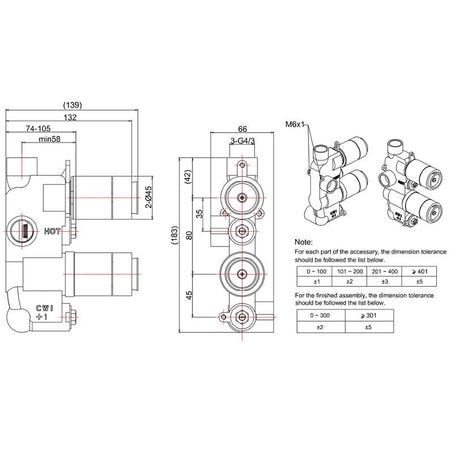 Crosswater Concealed Valve Crosswater Belgravia Crosshead Vertical 1 Outlet, 2 Handle Thermostatic Concealed Shower Valve in Chrome