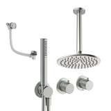 UK Bathroom Store Concealed Shower Set Brushed Nickel / Ceiling Arm / 200mm Crosswater Module Shower Set 9 - 3 Outlet with Pencil Handset, Overhead Shower and Overflow Filler