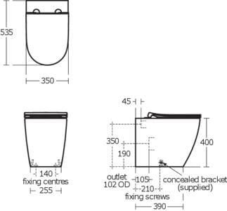 Ideal Standard Back to Wall Toilet Ideal Standard i.life O Back to Wall Rimless Toilet with HydroTwist Flush and Soft Close Seat