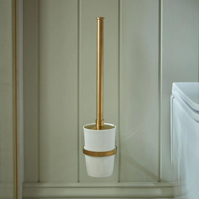 Vado Toilet Brush Brushed Brass/Crackled White Booth & Co. Axbridge Wall Mounted Toilet Brush and Holder