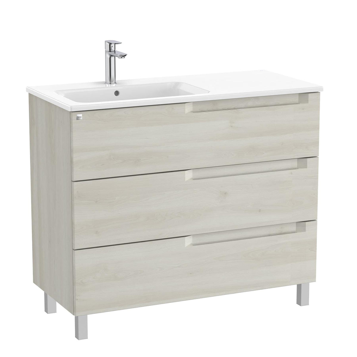 Roca Floor Standing Vanity Unit White Wood / Left Hand Roca Aleyda 1000mm Floor Standing Three Drawer Vanity Unit with Basin