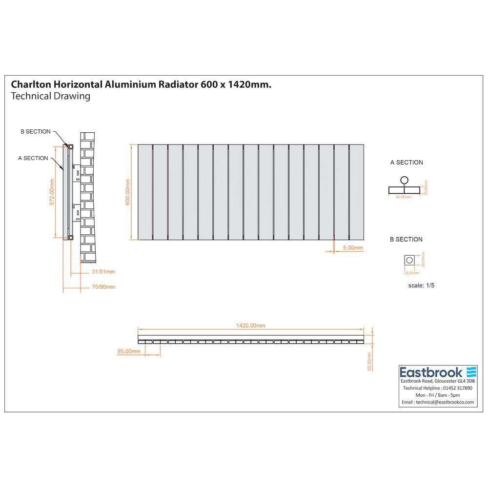 Eastbrook Panel Radiator Eastbrook Charlton Horizontal Aluminium Designer Radiator in Matt White