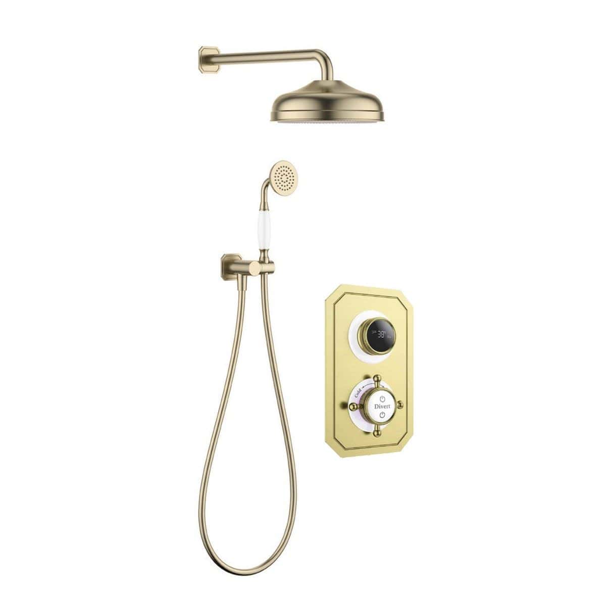 TED Exposed Shower Set Brushed Brass TED Wyse 2 Outlet Shower Kit with Showerhead and Handset