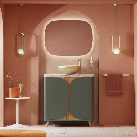 Crosswater Floor Standing Vanity Unit Sage Green / Crosswater Tambour Worktop - Gold Vein Estatuario Crosswater Tambour 800mm Floor Standing Two Door Vanity Unit with Basin or Worktop