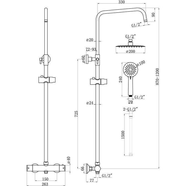 Aquarius Bathrooms Exposed Shower Set Aquarius Zanelli Exposed Shower Valve Set with Shower Head and Handset in Brushed Brass