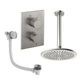 UK Bathroom Store Concealed Shower Set Brushed Nickel / Ceiling Arm / 300mm Crosswater Crossbox Shower Set 7 - 2 Outlet with Fixed Overhead Shower and Overflow Bath Filler Waste