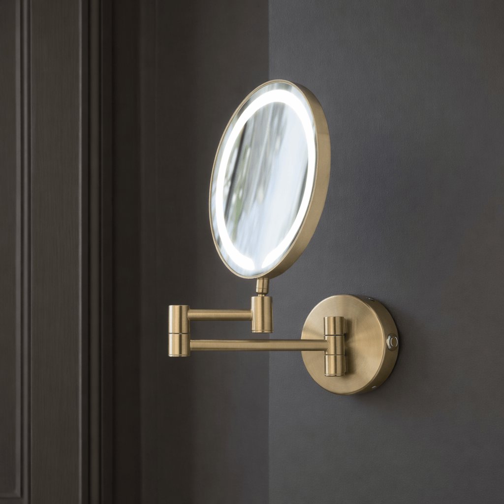 JTP Cosmetic and Shaving Mirror Brushed Brass JTP Zoom Illuminated Magnifying Cosmetic and Shaving Mirror