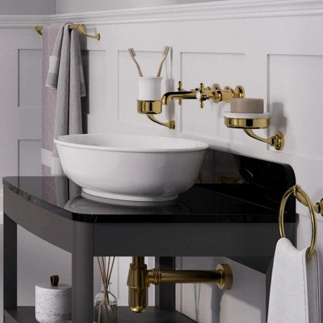 Burlington Wall Mounted Basin Tap Burlington Guild 3 Hole Wall Mounted Basin Mixer Tap in Gold