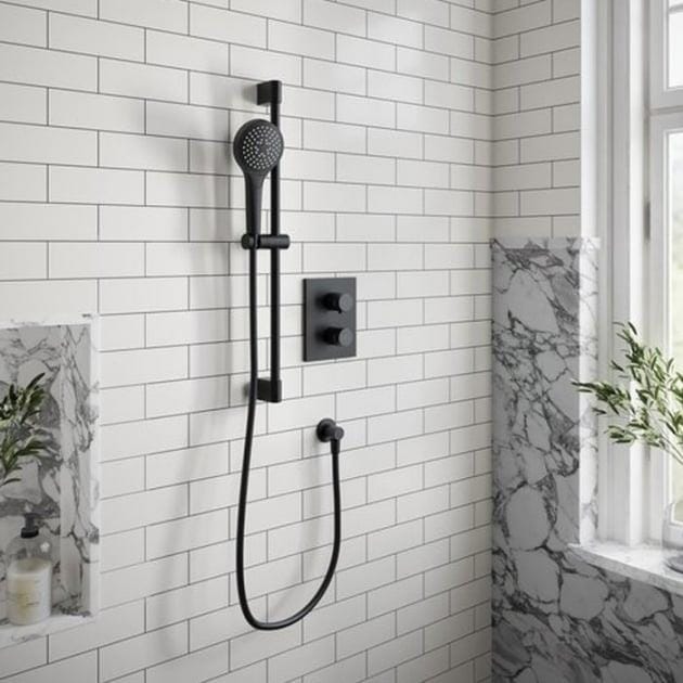 Villeroy & Boch Shower Riser Rail Matt Black Villeroy & Boch Verve Riser Rail Shower Kit with Three Function Handset