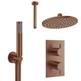 Crosswater Concealed Shower Set Brushed Bronze / Ceiling Arm / 200mm Crosswater Design 2 Handle 2 Outlet Thermostatic Shower Set with Rainfall Head and Pencil Handset