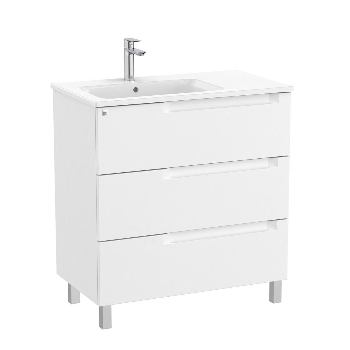 Roca Floor Standing Vanity Unit Matt White / Left Hand Roca Aleyda 800mm Floor Standing Three Drawer Vanity Unit with Basin