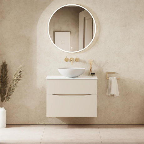 Crosswater Wall Mounted Vanity Unit 700mm / Warm Stone / Carrara Marble Effect Crosswater Glide II Wall Mounted Two Drawer Vanity Unit with Worktop