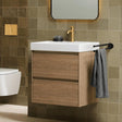 Roca Wall Mounted Vanity Unit Dark Elm Roca Ona 600mm Wall Mounted Two Drawer Vanity Unit with Basin