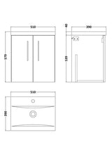 Aquarius Wall Mounted Vanity Unit Aquarius Brisbane 500mm Wall Hung 2 Door Vanity Unit with 1 Tap Hole Mid Edge Basin