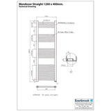 Eastbrook Ladder Rail Eastbrook Wendover Straight Vertical Heated Towel Rail - 1200 x 400mm in Chrome