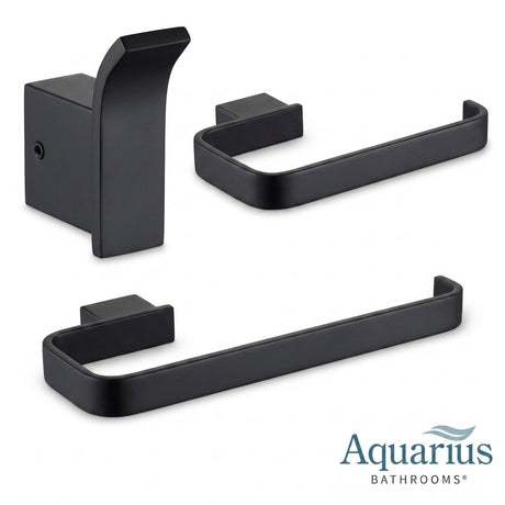 Aquarius Bathrooms Accessory Set Matt Black Aquarius FT 3 Piece Bathroom Accessory Pack