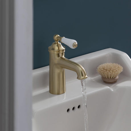 JTP Mono Basin Tap Brushed Brass JTP Grosvenor Single Lever Basin Mixer Tap with Clicker Waste