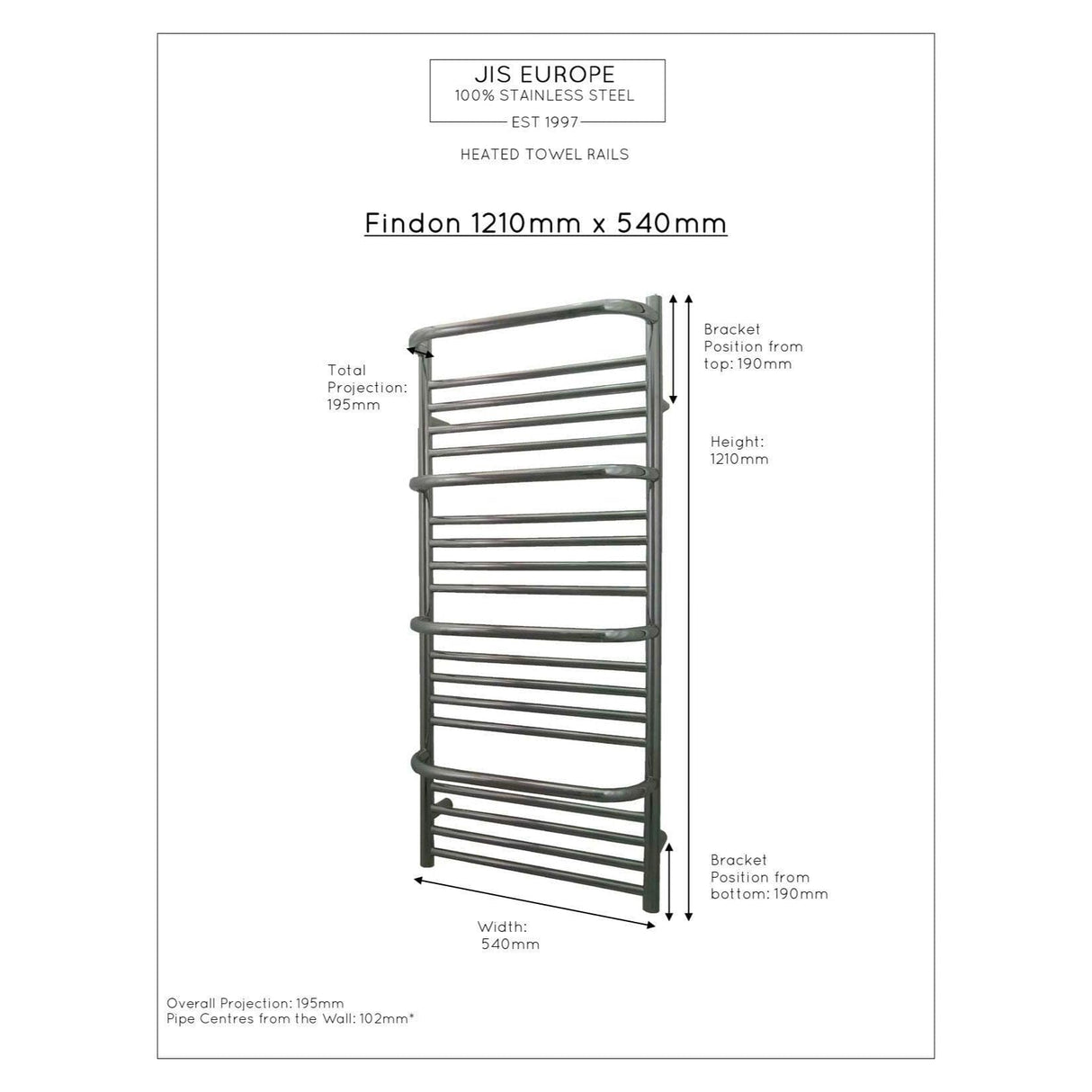 JIS Designer Towel Radiator JIS Sussex Findon Vertical Stainless Steel Designer Heated Towel Rail