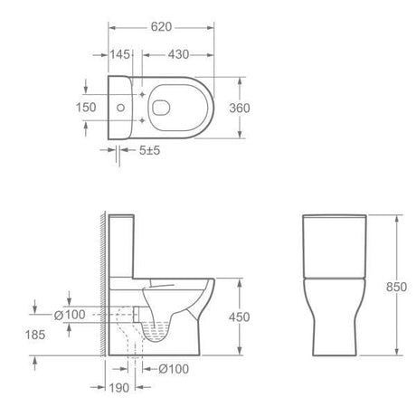 Imex Close Coupled Toilet Imex Ronda Rimless Comfort Height  Close Coupled Toilet with Soft Close Seat