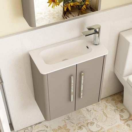 Imex Cloakroom Vanity Unit Matt Ash Imex Suburb Wall Mounted 500mm Double Door Cloakroom Vanity Unit with Basin