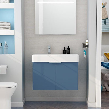 Imex Wall Mounted Vanity Unit Matt Blue Imex Blade Wall Mounted 800mm Double Door Vanity Unit with Basin